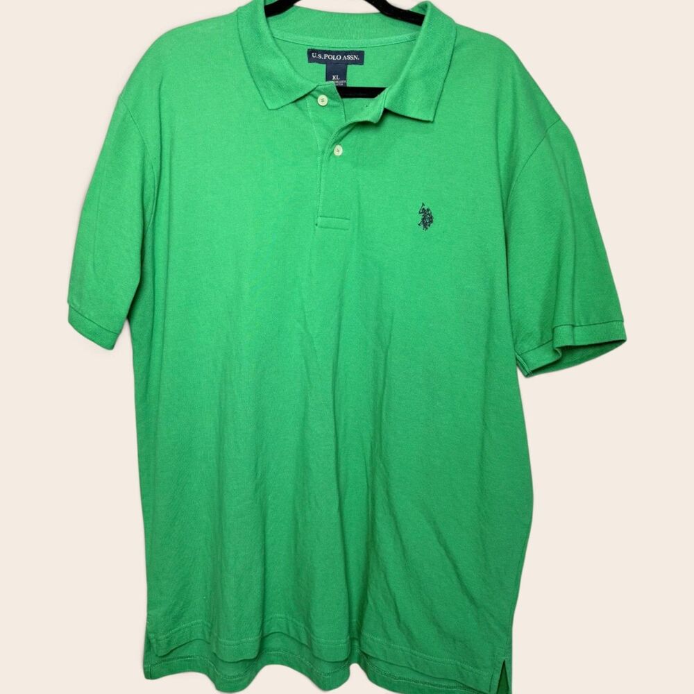 U.S. Polo Assn. Men’s XL Green Pique Polo Shirt 100% Cotton Logo Preppy